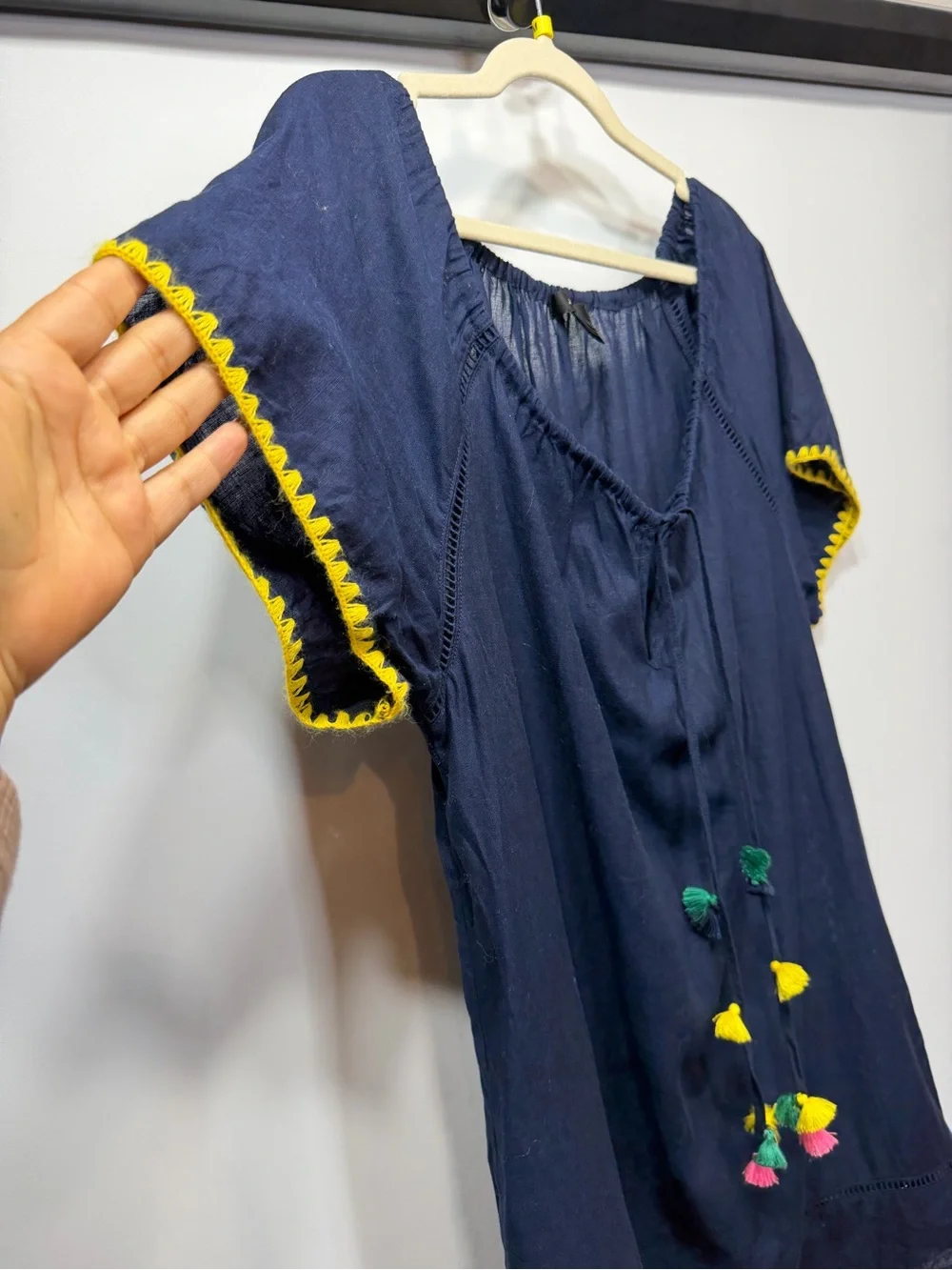 J. Crew Navy Swim Cover-Up with Multicolor Tassels